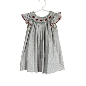 Gingham Smocked Watermelon Dress 18M Gray Classic Preppy Check Embroidery Chic